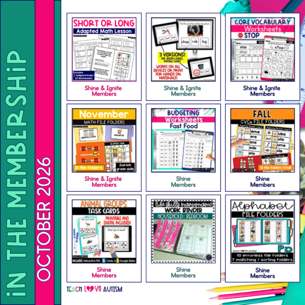 Teach Love Resource Membership October resources in the membership