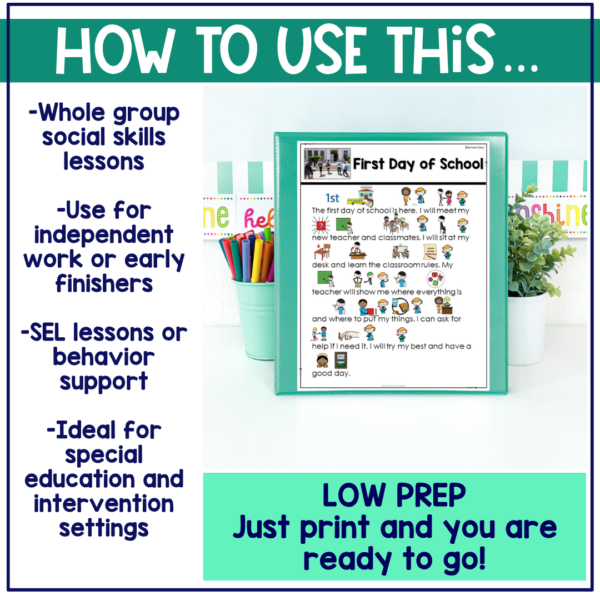 First Day of School Social Narrative for Elementary & Special Education