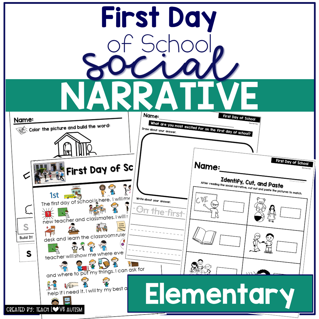 First Day of School Social Narrative for Elementary & Special Education