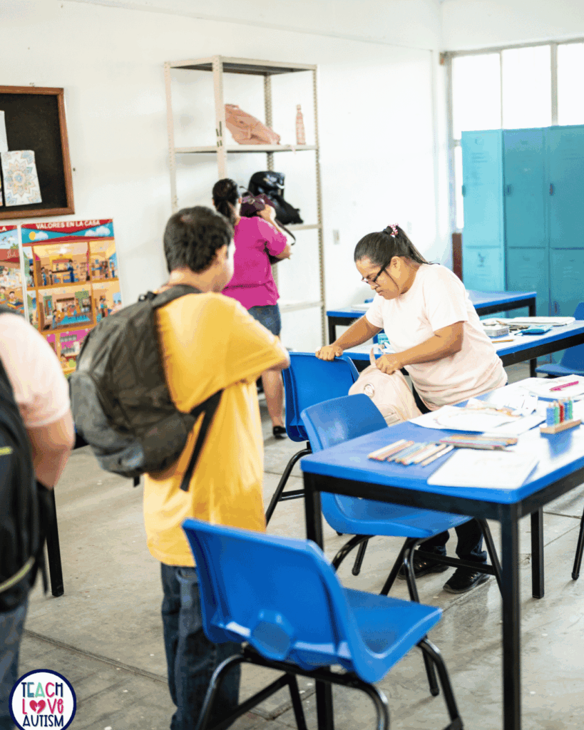 During the first weeks of school, we practice reading the schedule together. We point to each block.