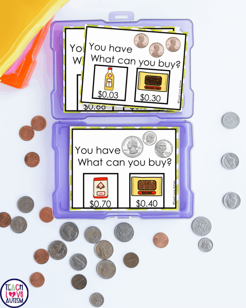 Counting money task card activities are a highly flexible classroom tool when teaching life skills.