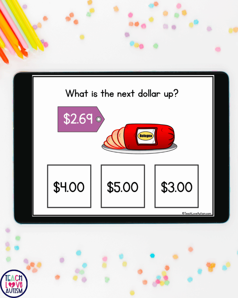 Next dollar up strategy task cards teach students to determine whether they have enough money to buy an item without counting every coin.