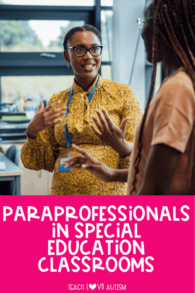 Managing paraprofessionals in special education classrooms can feel overwhelming at first. Strong systems make a huge difference. Save this post so you can come back to these ideas for schedules, training, instructional stations, and classroom organization throughout the school year.