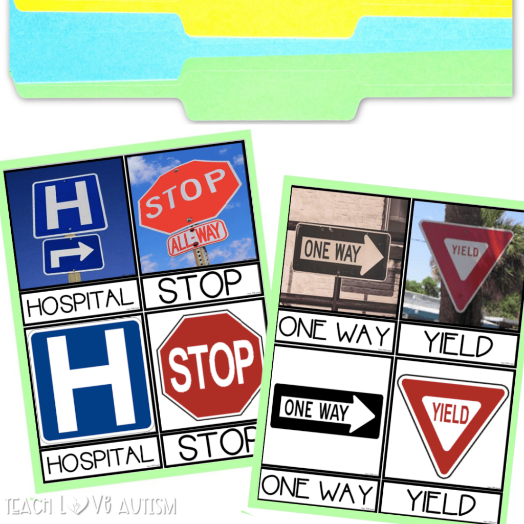 The Community Signs bulletin board resource can be used as much more than a bulletin board. Create small flash cards, a file folder game, or on-the-go practice on a key ring.
