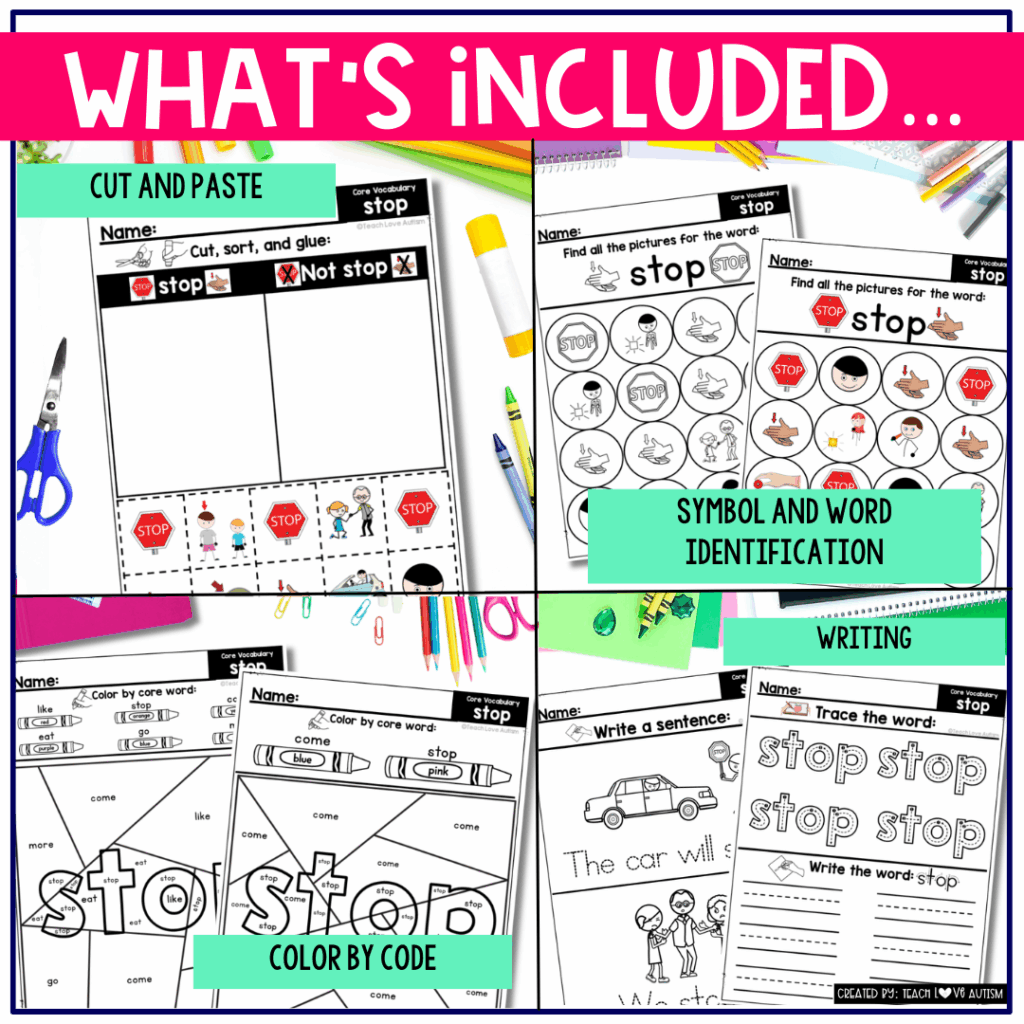 Core Vocabulary Worksheets STOP for Reading, Phonics, AAC, and Speech ...
