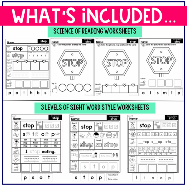 Core Vocabulary Worksheets STOP for Reading, Phonics, AAC, and Speech Therapy - Image 4