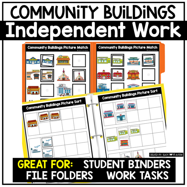 Community Buildings or Places Independent Work Binder or File Folders
