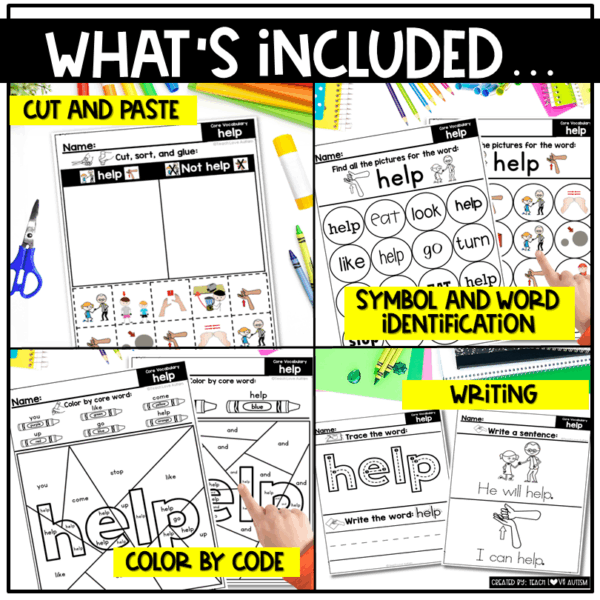 Core Vocabulary Worksheets HELP for Reading, Phonics, AAC, and Speech Therapy - Image 3