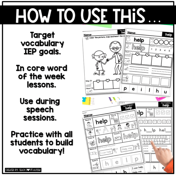Core Vocabulary Worksheets HELP for Reading, Phonics, AAC, and Speech Therapy - Image 4