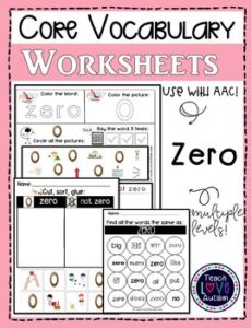 Core Vocabulary Worksheets: Zero - Teach Love Autism