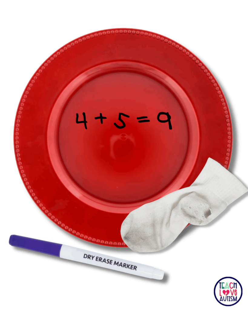 Make individual dry erase boards using plastic plates from the dollar store. Old socks make great erasers.