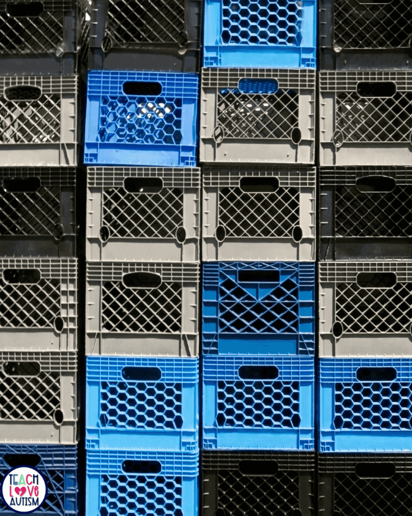 Milk crates are a great way to save money when juggling task boxes and learning centers.