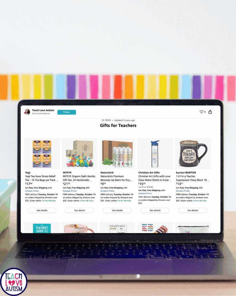 This image shows my Amazon storefront with even more ideas for amazing gifts for teachers.