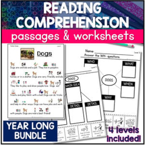 Leveled Reading Comprehension Passages with Differentiated Worksheets & Visuals