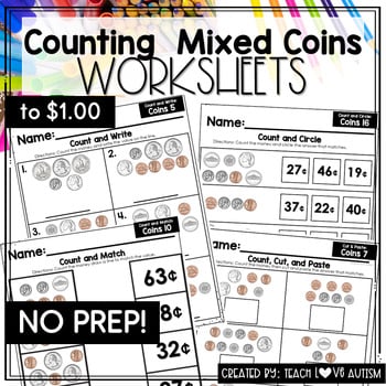 Counting Mixed Coins Worksheets | Counting Money | U.S. Coins