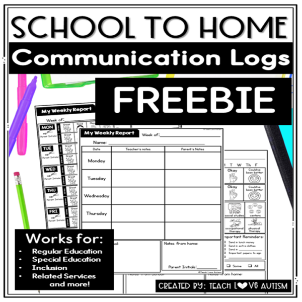 School to Home Communication Log Freebie - Teach Love Autism