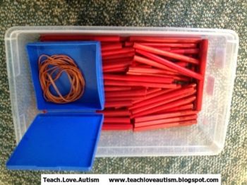 In this task, students wrap a rubber band a bundle after counting 5 sticks. 