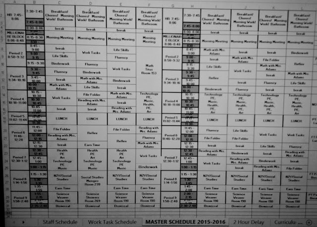 middle school classroom schedule for autism