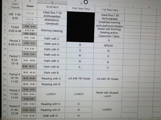 middle school classroom schedule for autism