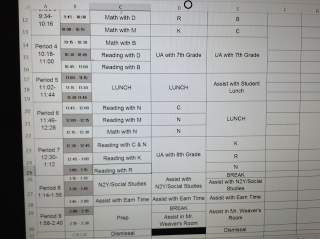 middle school classroom schedule for autism