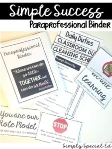 Paraprofessional Binder for the Special Education Classroom