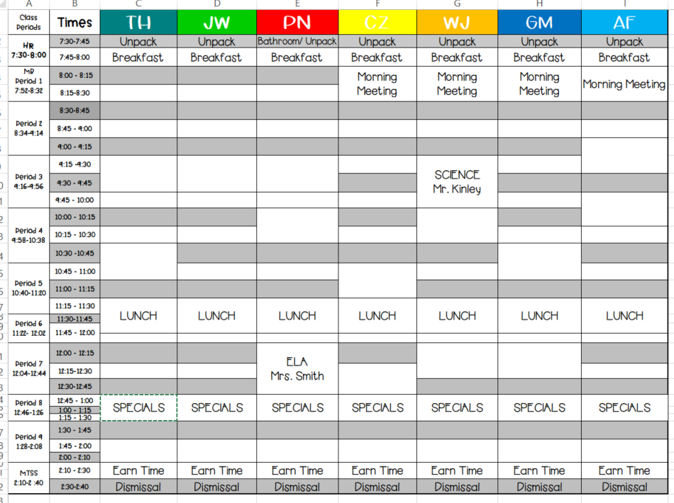 special education classroom schedule