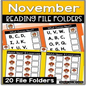 November Reading File Folders | Halloween Activities | Literacy Centers