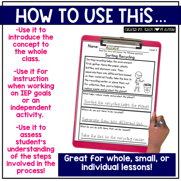 simple life skills reading comprehension household chores