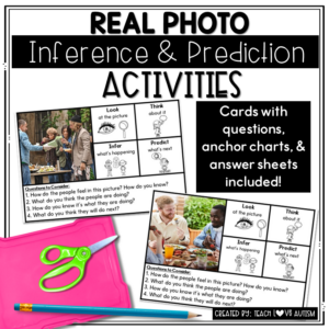 Real Photo Predict & Infer Task Cards and Worksheets