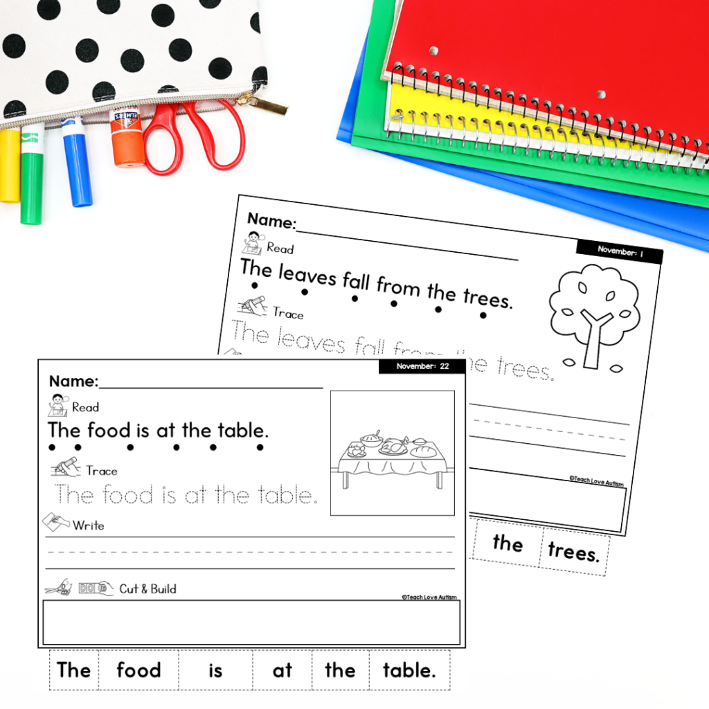 November Daily Writing Worksheets | Read, Trace, Write, and Build ...