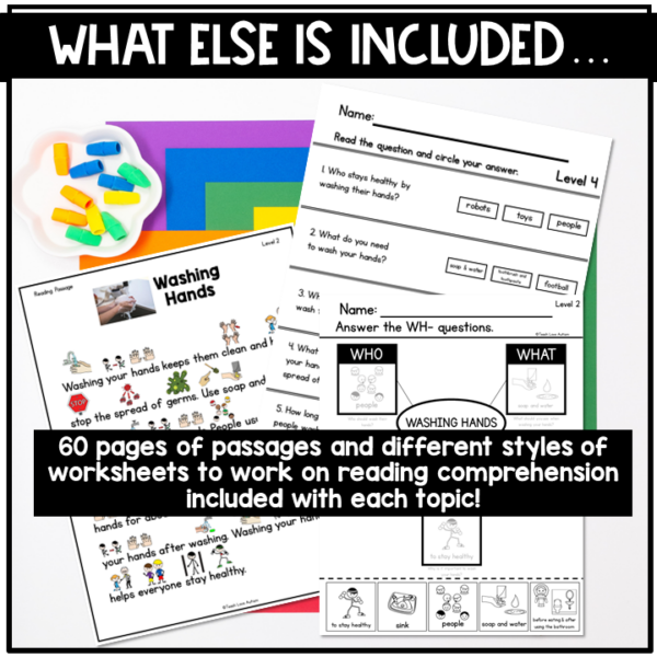 Washing Hands Reading Comprehension Passages and Worksheets for Life Skills - Image 4