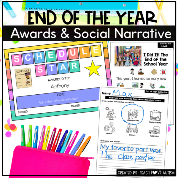 End of the Year Awards and Social Narrative with a Writing Activity