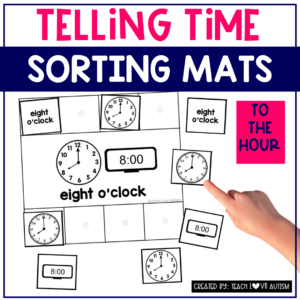 telling time to the hour sorting mats