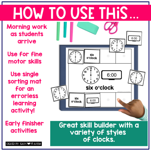 Telling Time to the Hour Sorting Mats