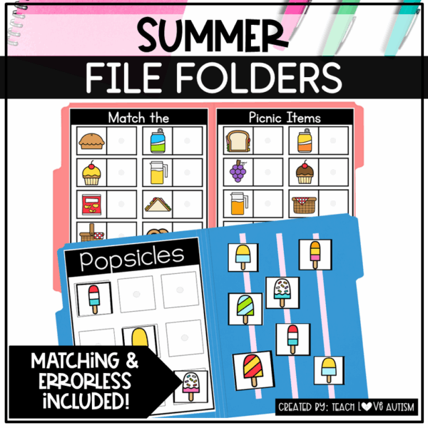 Summer Matching and Errorless File Folders for Independent Work Stations or Centers