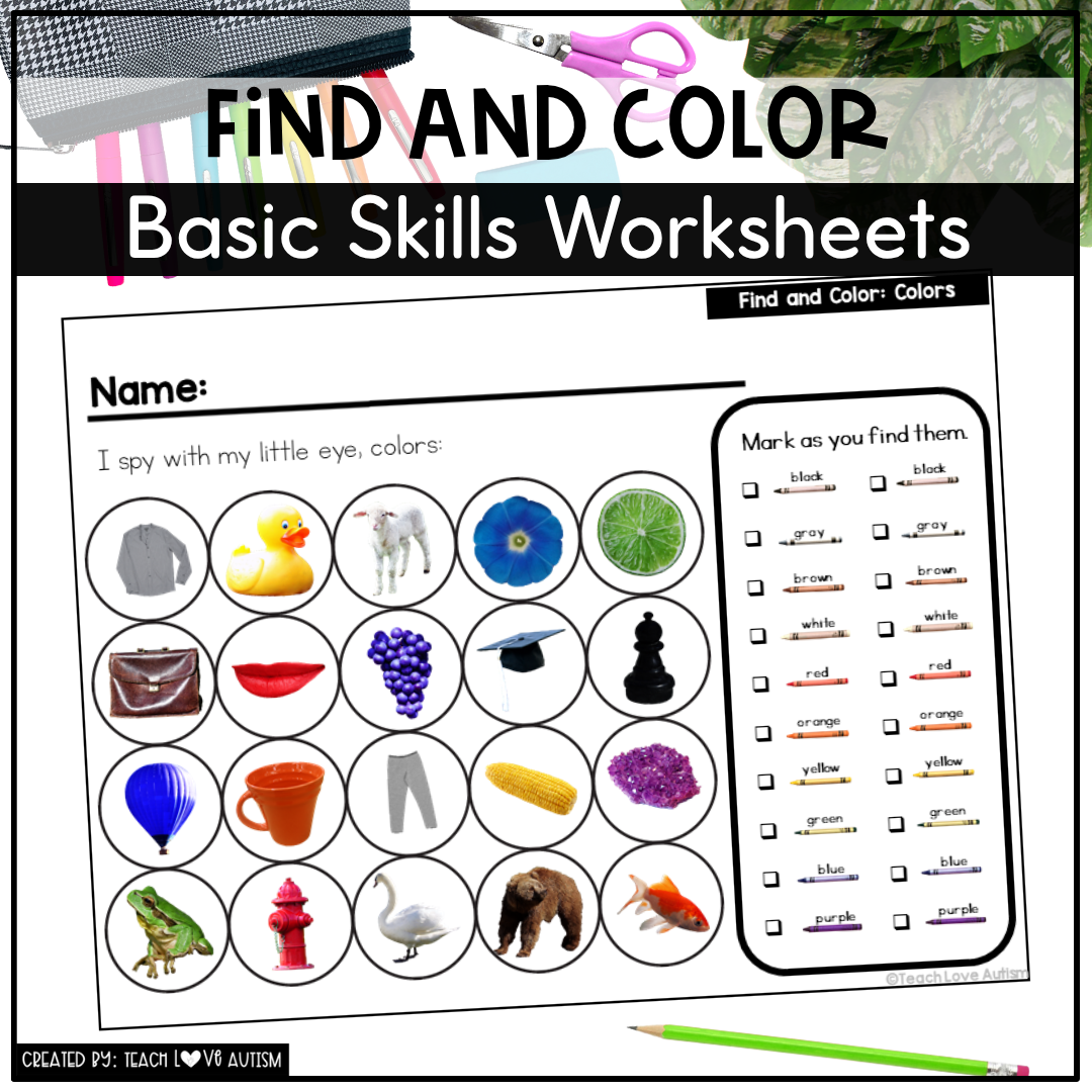 Find and Color Worksheets for Basic Skills