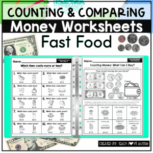 Counting and Comparing Money Worksheets Fast Food