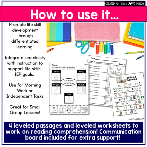 Bathing and Showering Life Skills Reading Comprehension Taking a Shower