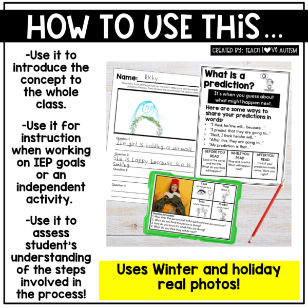 December Real Photo Predict & Infer Task Cards and Worksheets