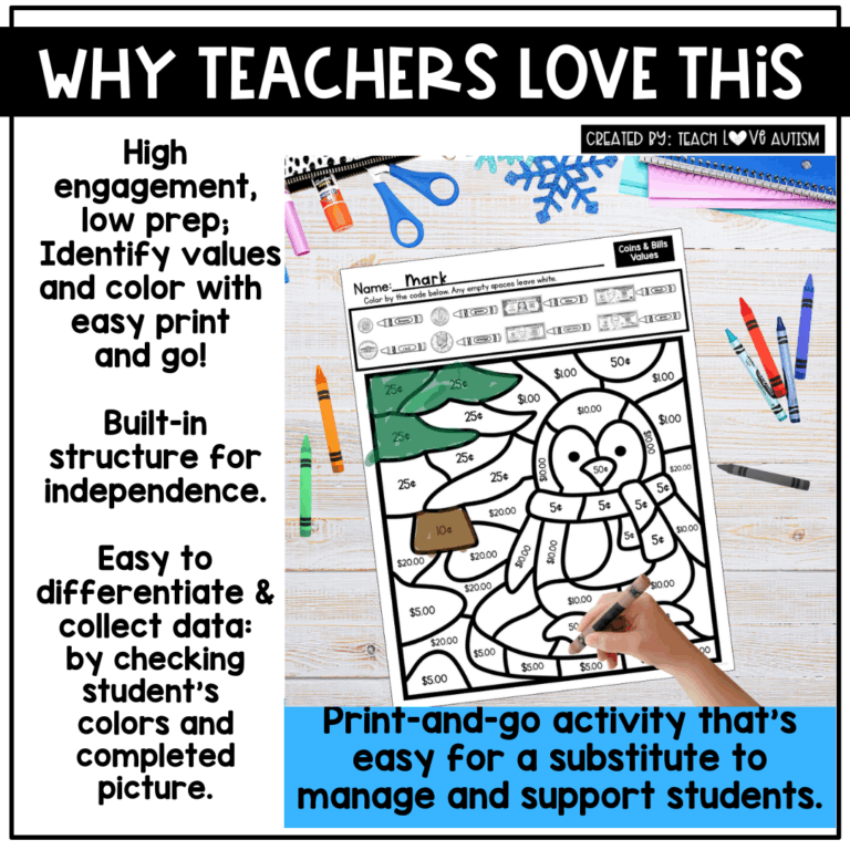 January Color by Code | Money Values - Teach Love Autism