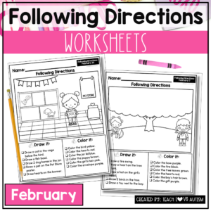 February Following Directions Worksheets Valentine's Day Activity