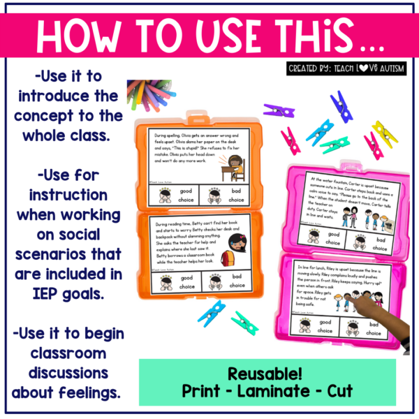 When I'm Upset Social Scenario Task Cards