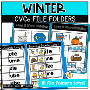 Winter CVCe File Folders for Literacy Centers and Phonics Skills