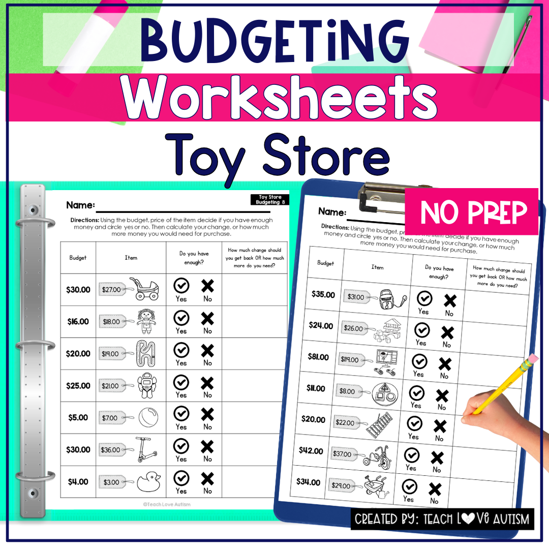 Toy Store Budget Worksheets | Calculating Prices & Making Change ...