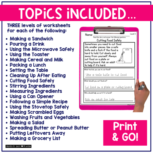 simple life skills reading comprehension meal preparation and cooking