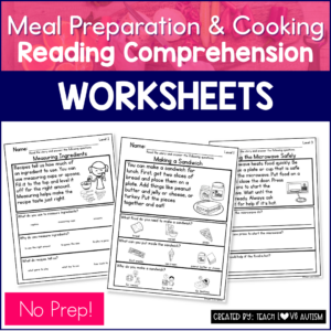 simple life skills reading comprehension worksheets meal preparation & cooking