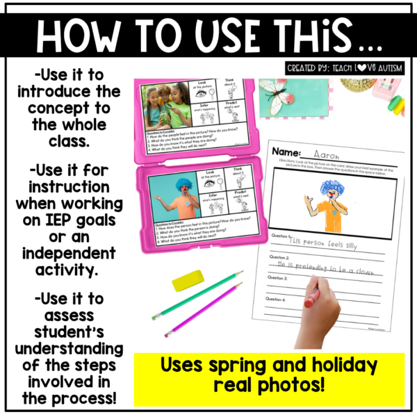 April real photo predict & infer task cards and worksheets