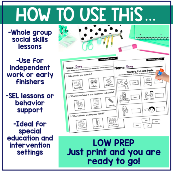 Following the Rules In Our Classroom Social Narrative for Elementary & Special Education