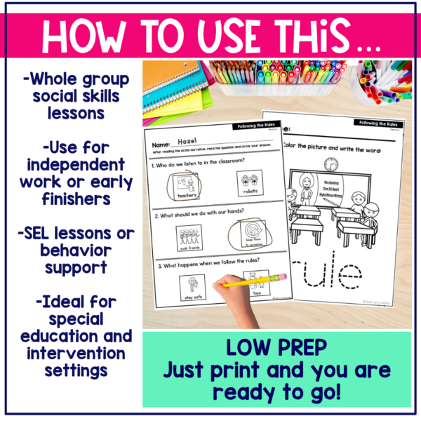 Following the Rules In Our Classroom Social Narrative for Preschool & Special Education