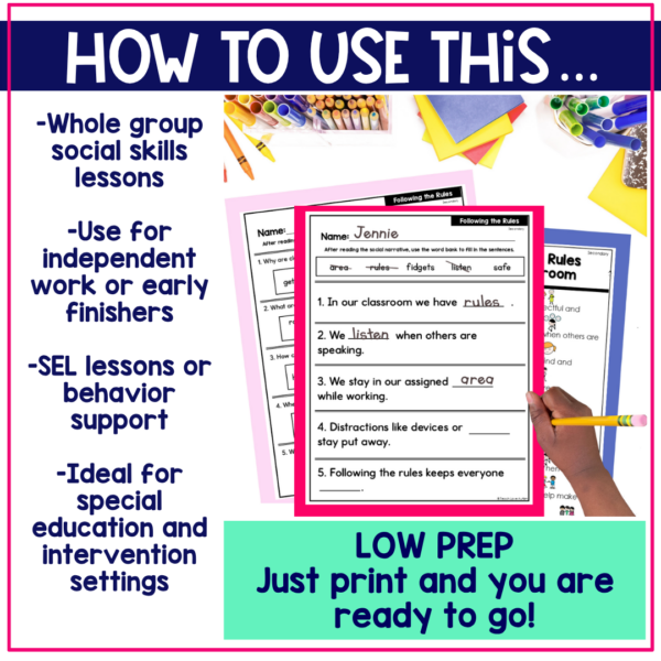 Following the Rules In Our Classroom Social Narrative for Secondary & Special Education